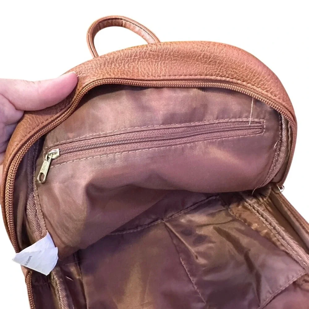 Cognac Brown Faux Leather Mini Backpack BPWM173154 Tassel Detail Gold Hardware